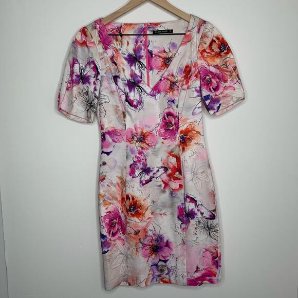 Black Halo Colorful Shift Dress Pink Abstrract Size 2 Lined Back Zip - Picture 1 of 12